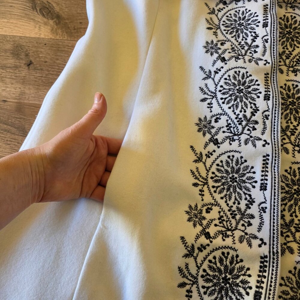 Peter Nygard Ivory Wool Embroidered Coat 14 Boho Folk Jacket Longline Tunic L - Picture 13 of 16